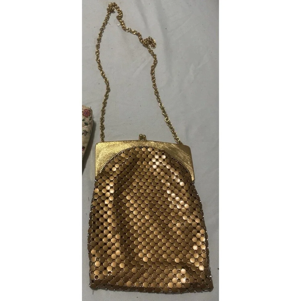 Whiting & Davis Gold Mesh Purse Vintage Chainmail Evening Bag USA Mid Century